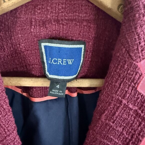 J. Crew Womens Tweed Peplum Blazer Jacket Sz 4 Cotton Preppy Pink Academia - Picture 3 of 11